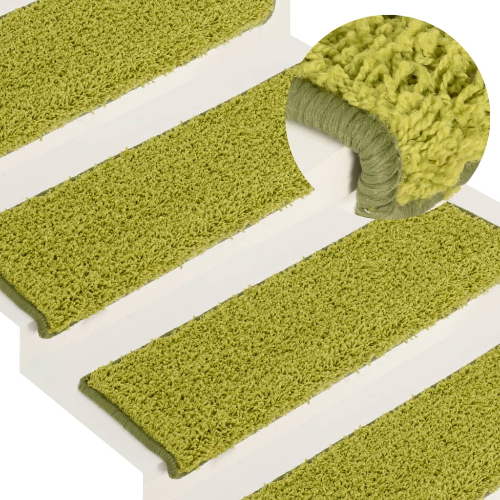 Tapetes de escada 15 peças 65x21x4 cm verde com borda retangular