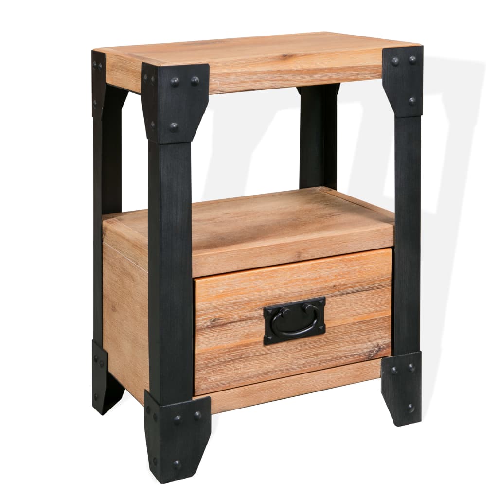 Mesa de cabeceira 40x30x54 cm madeira de acácia maciça e aço