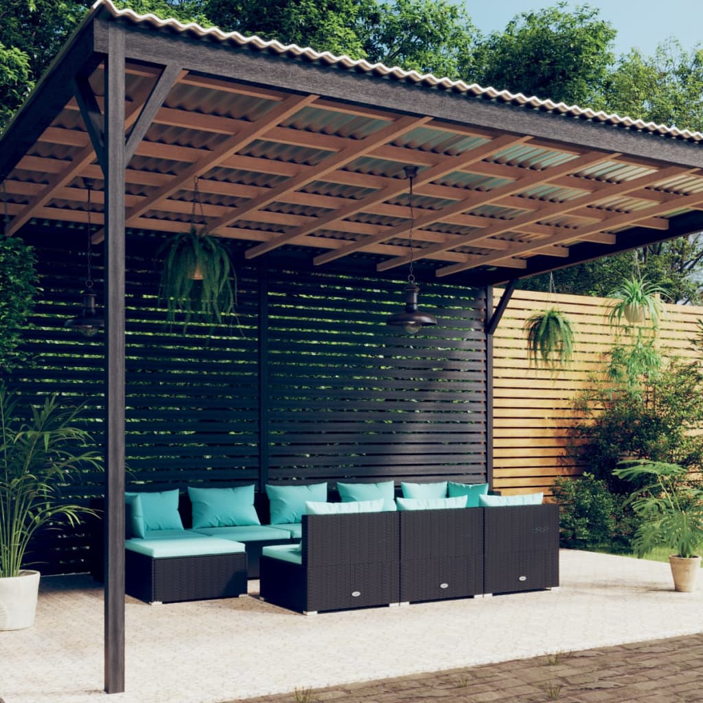 10 Pcs conjunto lounge de jardim c/ almofadões vime PE preto