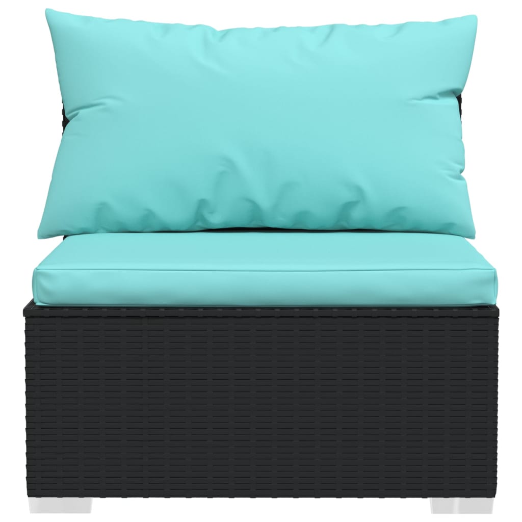 10 Pcs conjunto lounge de jardim c/ almofadões vime PE preto