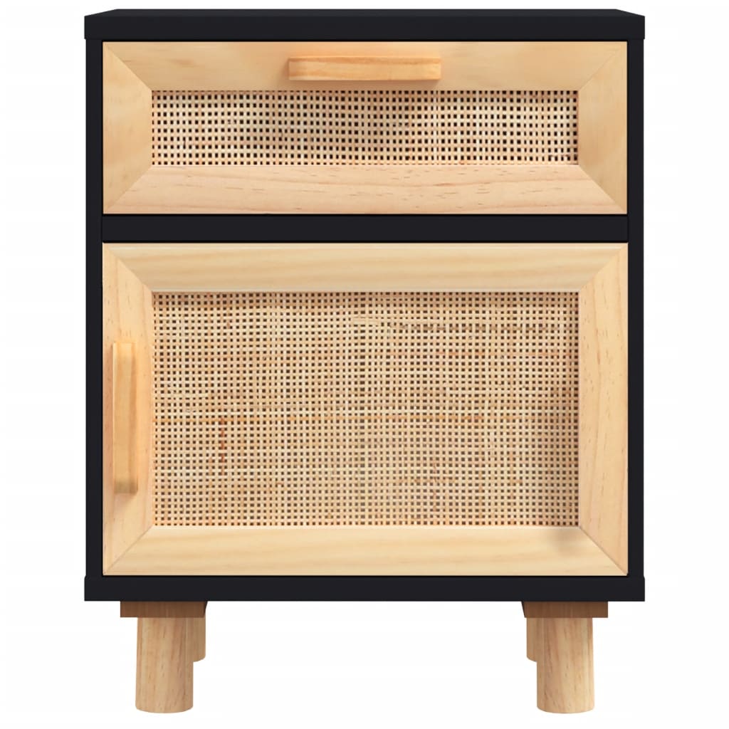 Mesa de cabeceira pinho maciço e vime natural preto