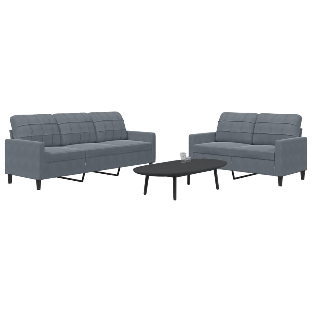 2 Pcs conjunto de sofás com almofadões veludo cinzento-escuro