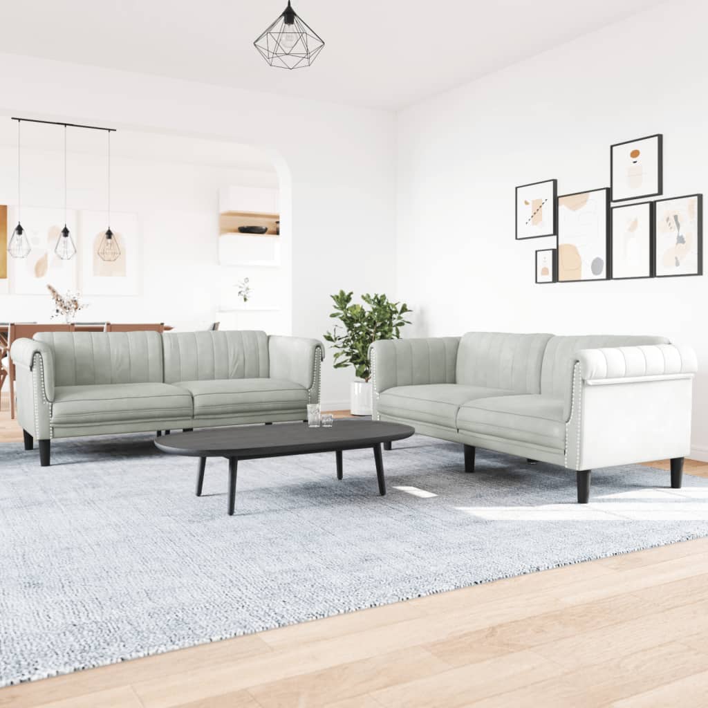 2 Pcs conjunto de sofás veludo cinzento-claro