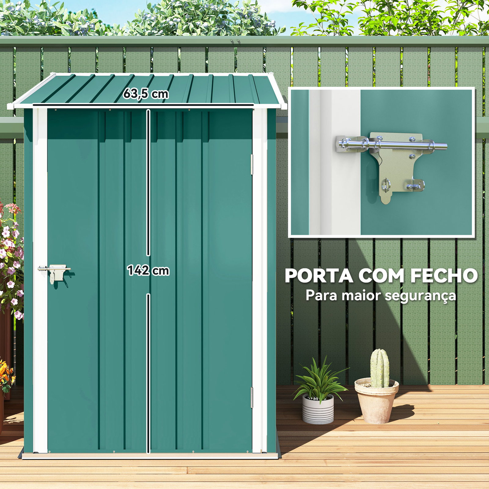 Abrigo de jardim de aço galvanizado com porta fechadura e teto inclinado 0,92 m² 100x103x160cm verde