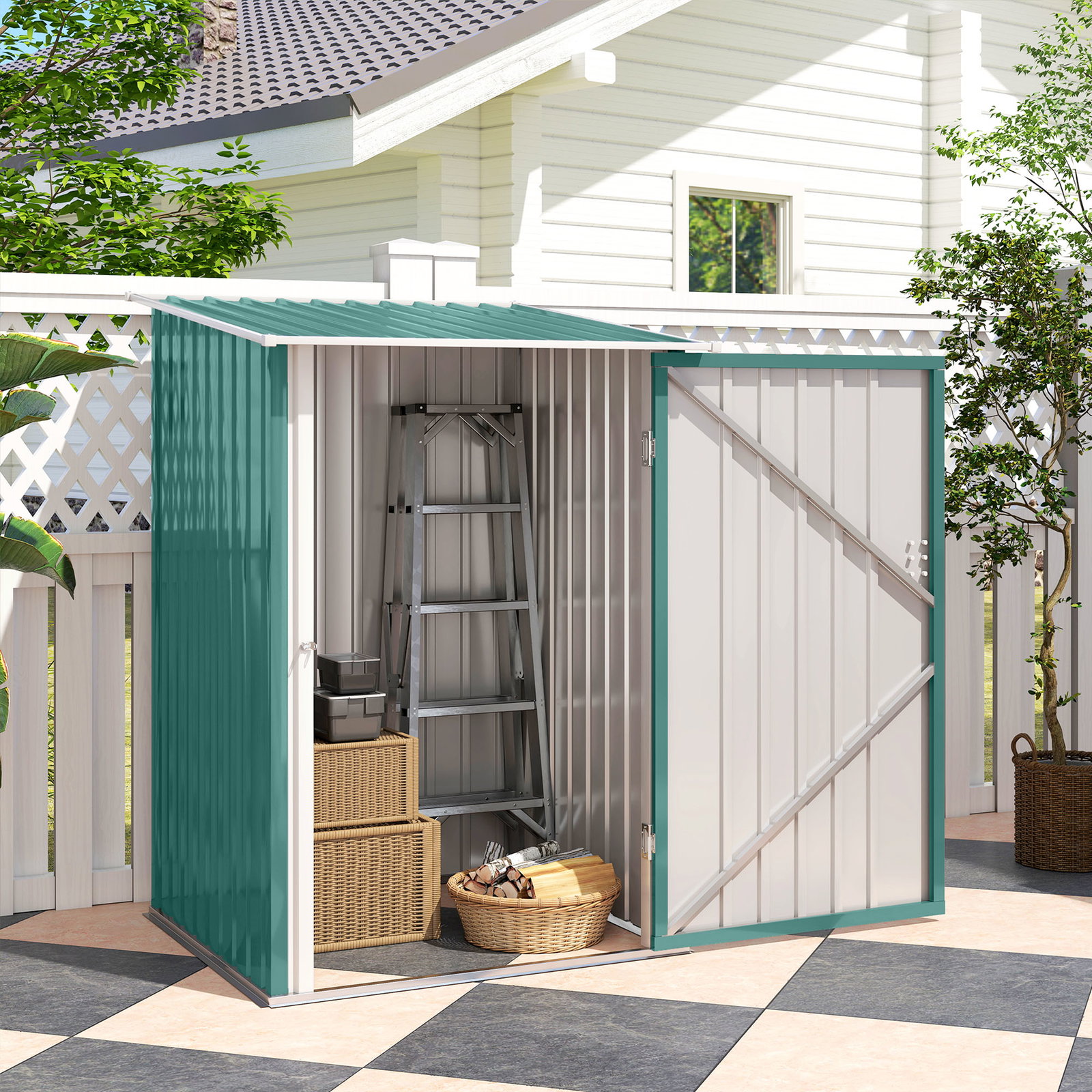 Abrigo de jardim de aço galvanizado com porta fechadura e teto inclinado 0,92 m² 100x103x160cm verde