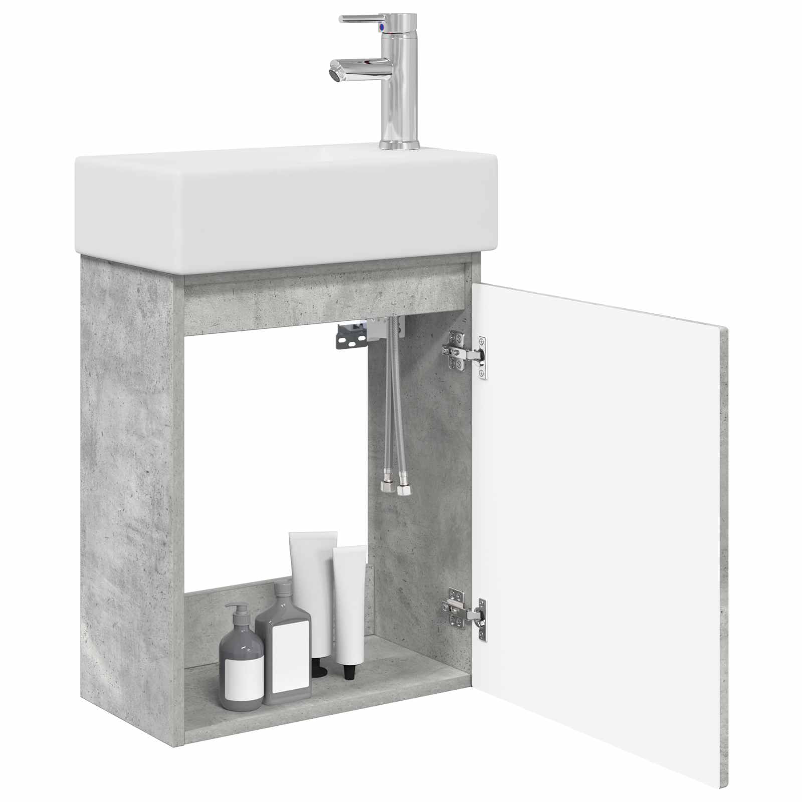 Conjunto de móveis de banheiro com torneira cinzento cimento
