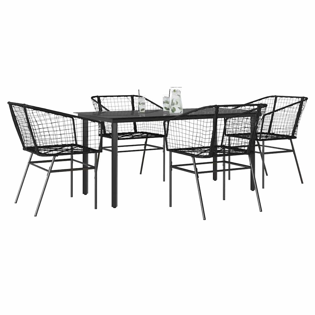 Conjunto de jantar jardim 5 peças vidro vime PE preto