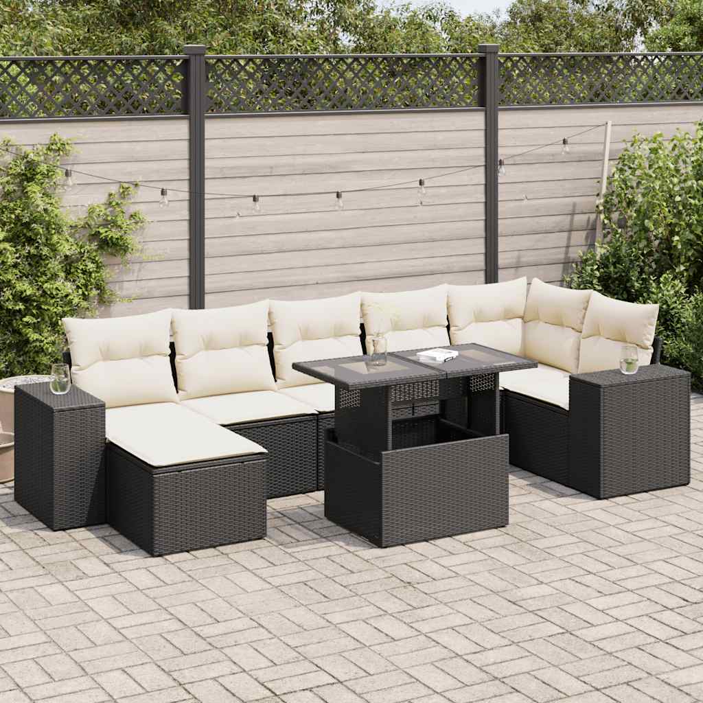 8 Pcs conjunto sofás de jardim com almofadões vime PE preto