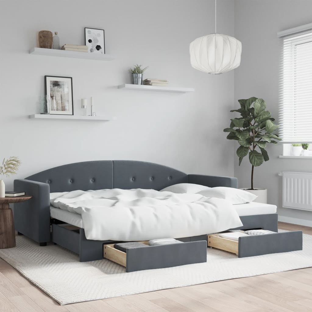 Sofá-cama c/ gavetão e gavetas 80x200 cm veludo cinzento-escuro