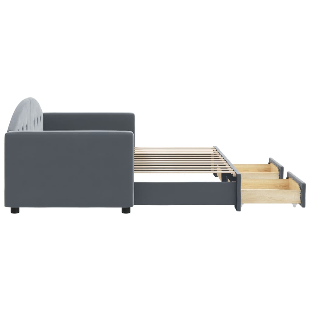 Sofá-cama c/ gavetão e gavetas 80x200 cm veludo cinzento-escuro