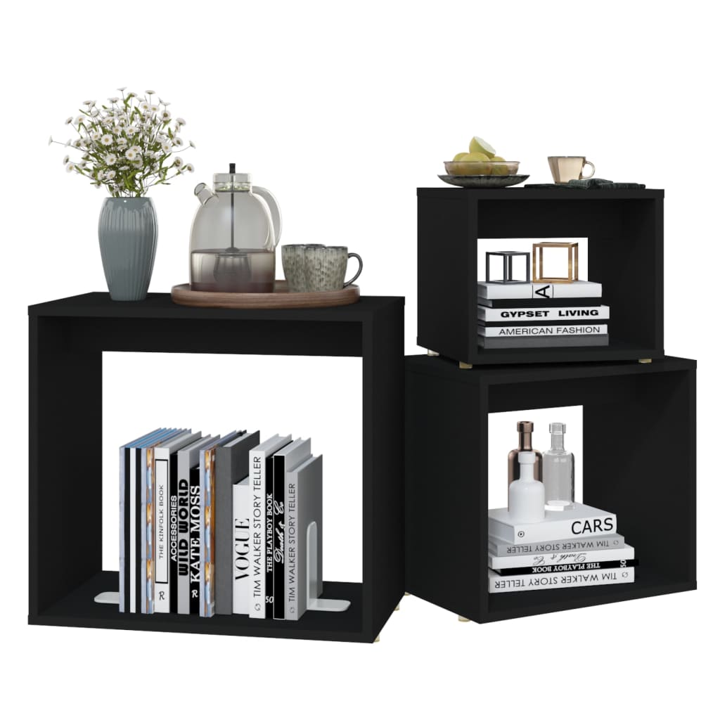 Mesas de encastrar 3 pcs contraplacado preto