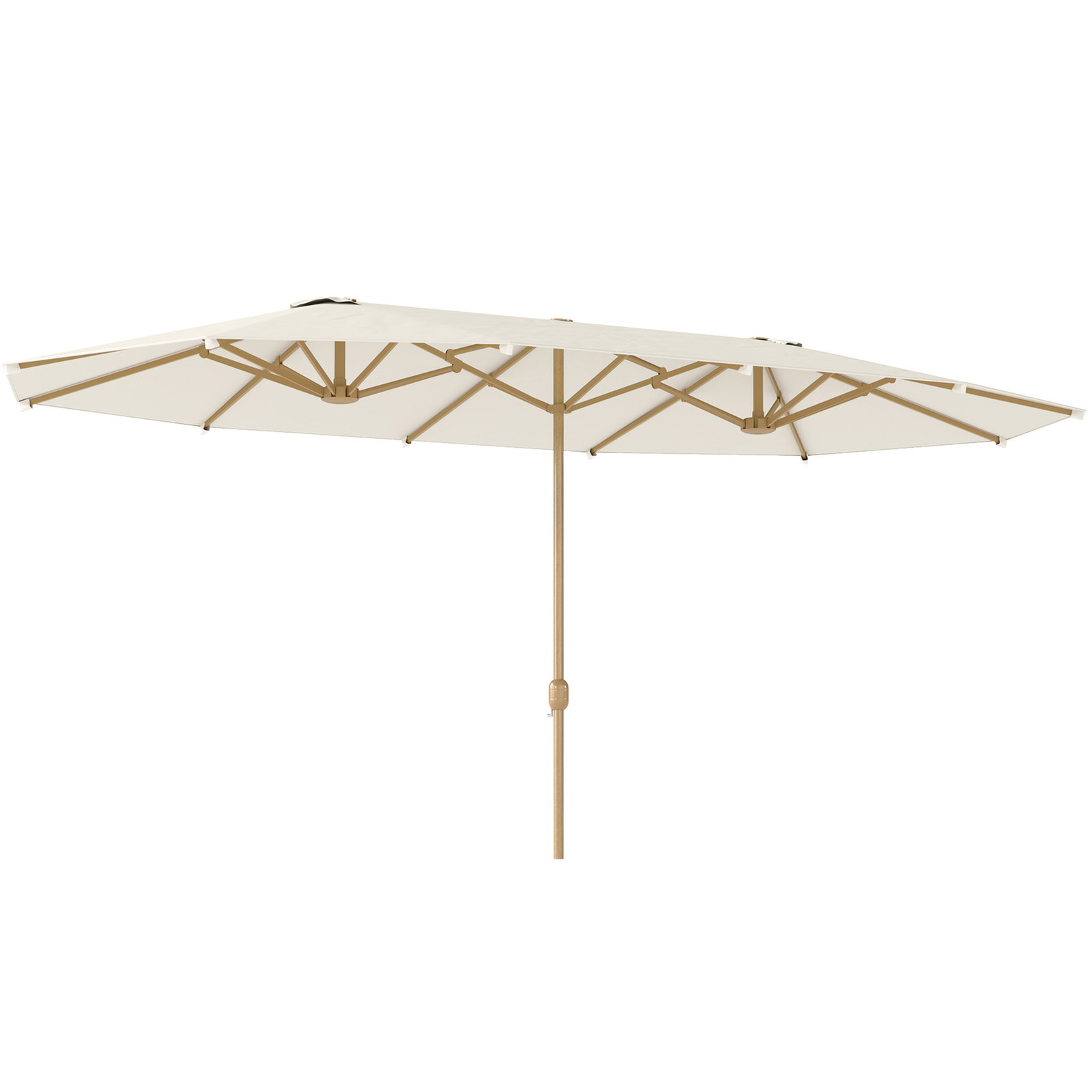 Chapéu de sol duplo 4,6x2,7 m, grande, com manivela manual, resistente à água e com proteção solar, bege