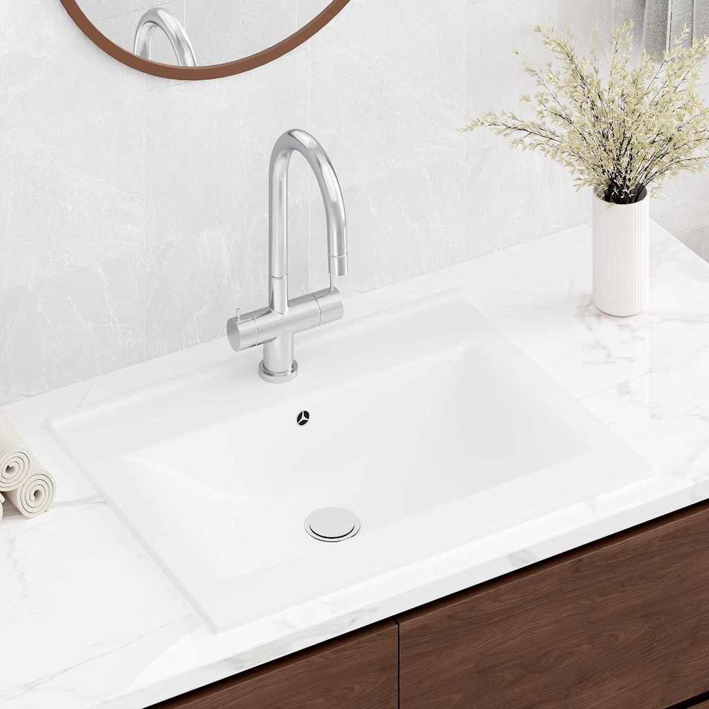 Lavatório cerâmico retangular luxososo branco, furo torneira 60x46cm