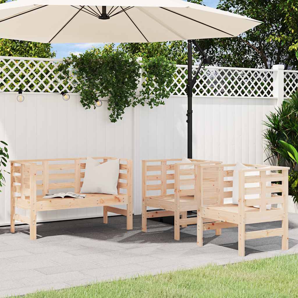 3 Pcs conjunto lounge de jardim madeira de pinho maciça