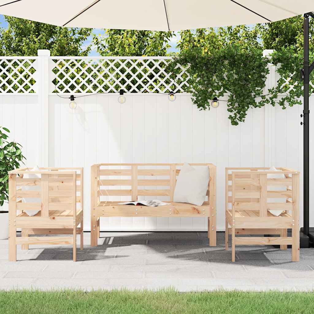 3 Pcs conjunto lounge de jardim madeira de pinho maciça
