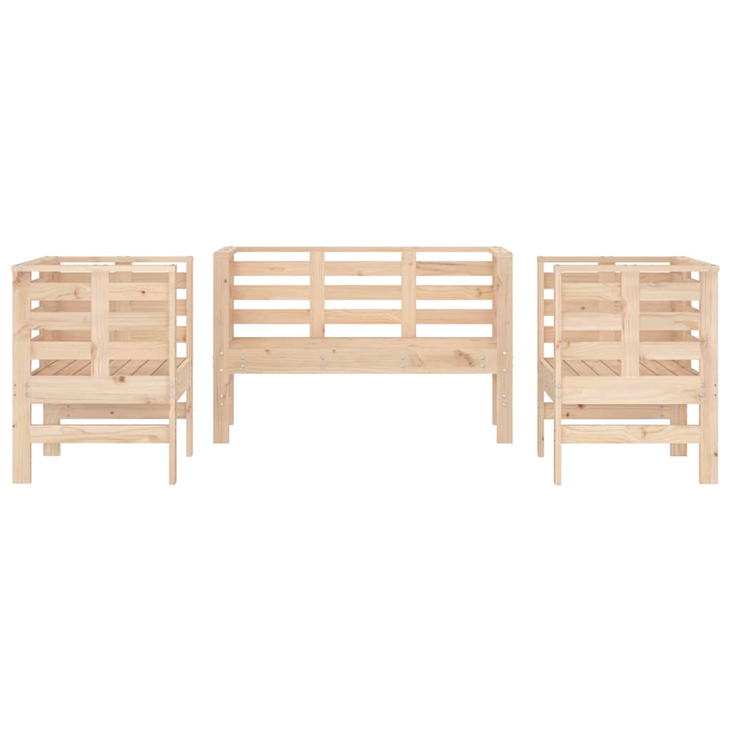 3 Pcs conjunto lounge de jardim madeira de pinho maciça