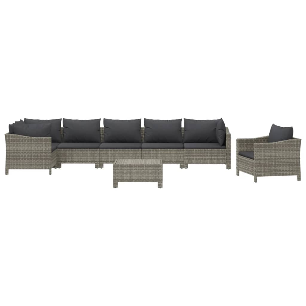 8 Pcs conjunto lounge de jardim c/ almofadões vime PE cinzento