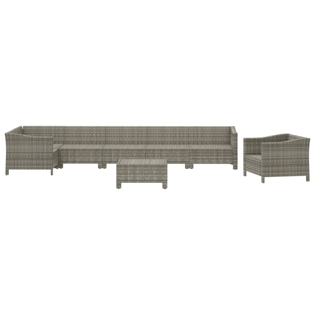 8 Pcs conjunto lounge de jardim c/ almofadões vime PE cinzento