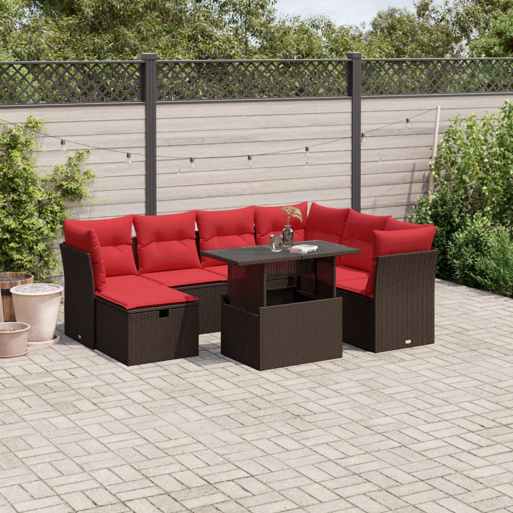 Conjunto de sofá de jardim com 8 peças e almofadas em rattan sintético marrom