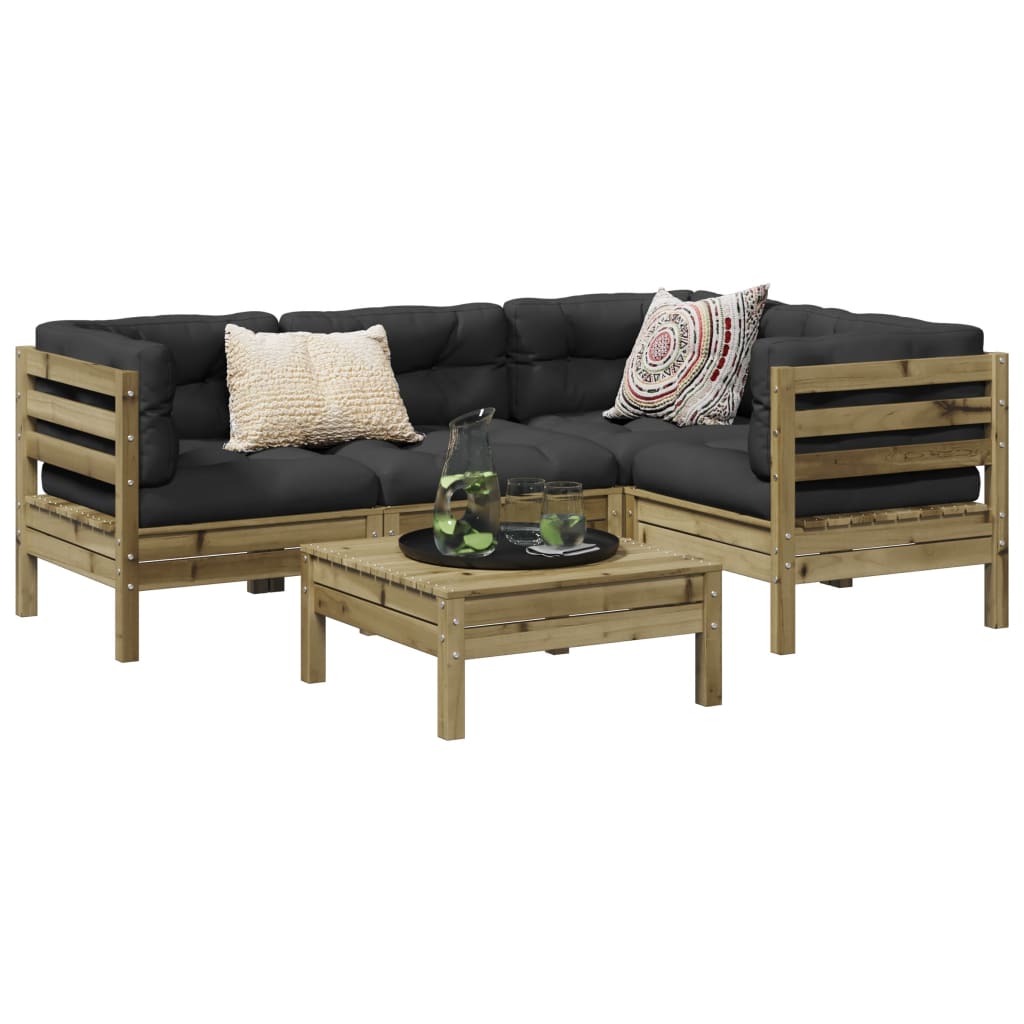 5 Pcs conjunto sofás de jardim c/ almofadões pinho impregnado