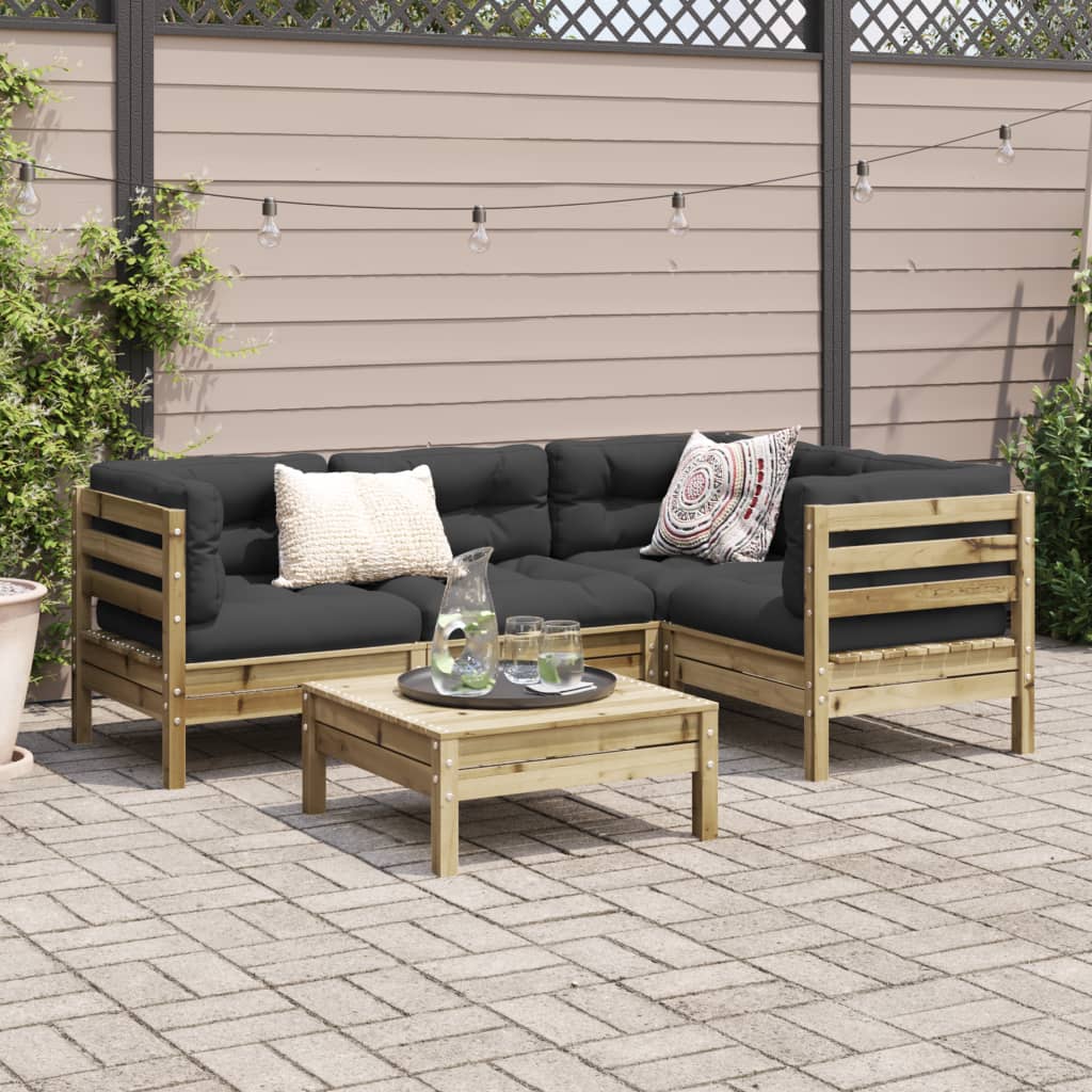 5 Pcs conjunto sofás de jardim c/ almofadões pinho impregnado