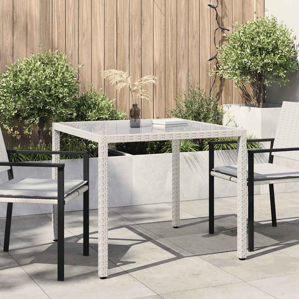 Mesa de jardim 90x90x75 cm vidro temperado e vime PE branco