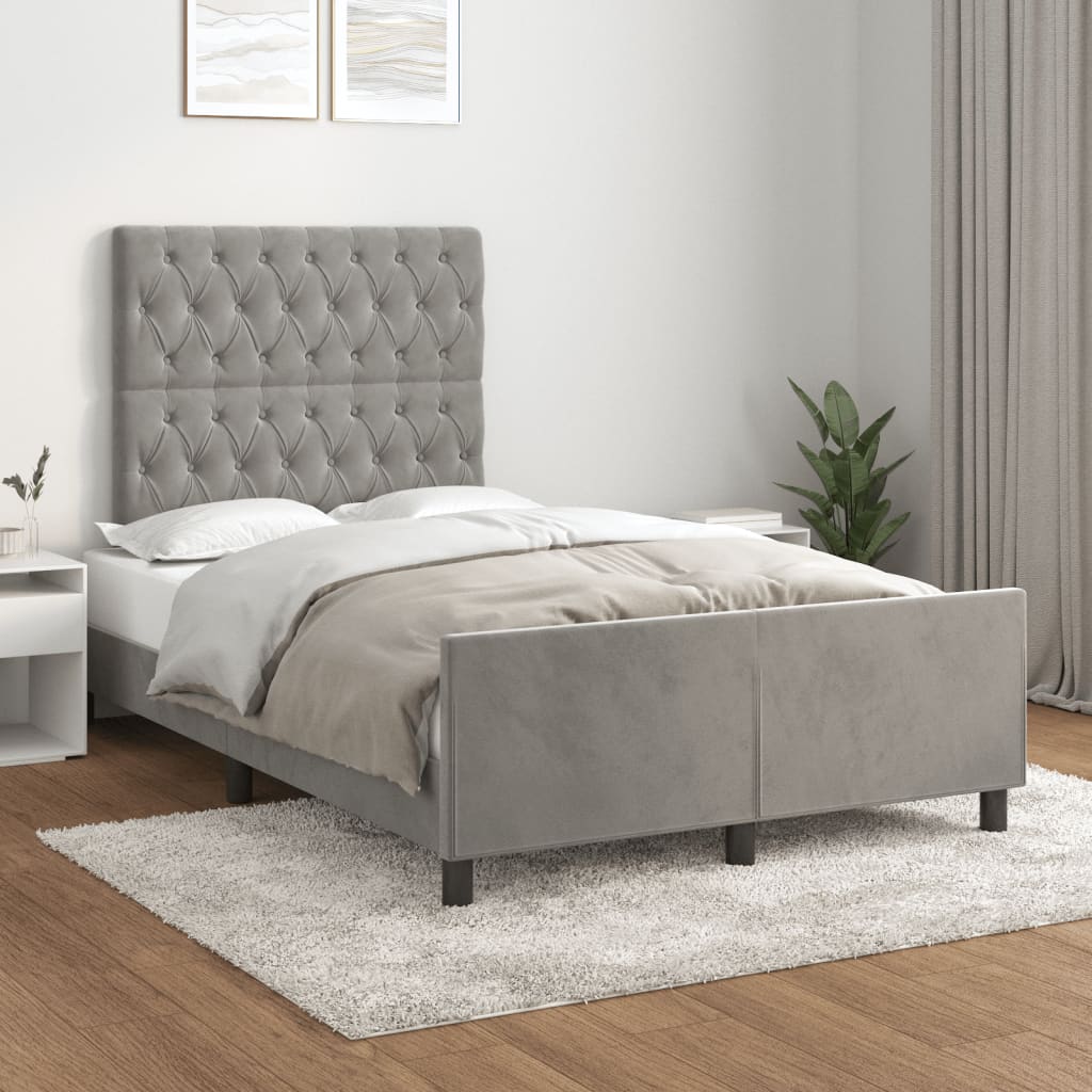 Estrutura de cama sem colchão cinza claro veludo