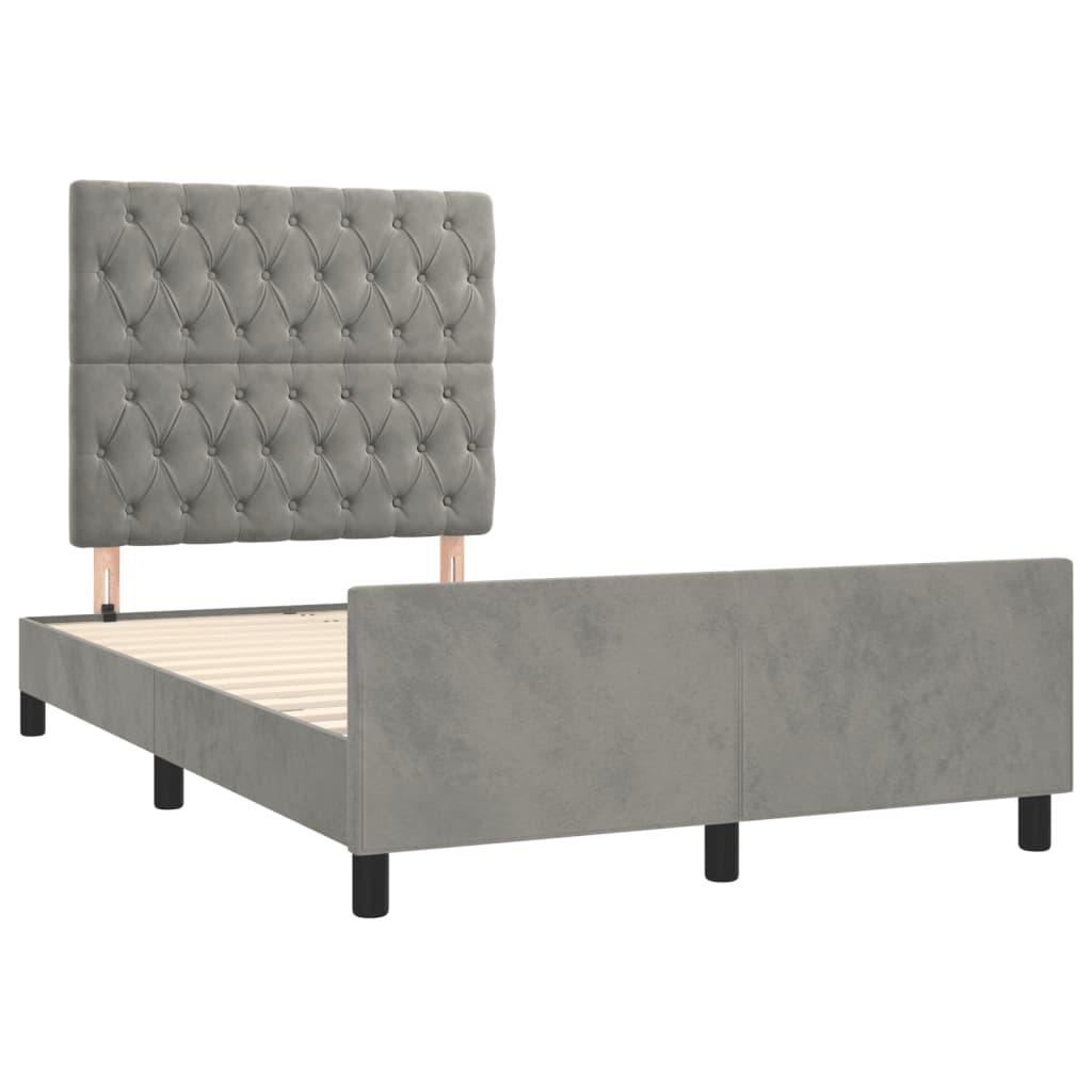 Estrutura de cama sem colchão cinza claro veludo