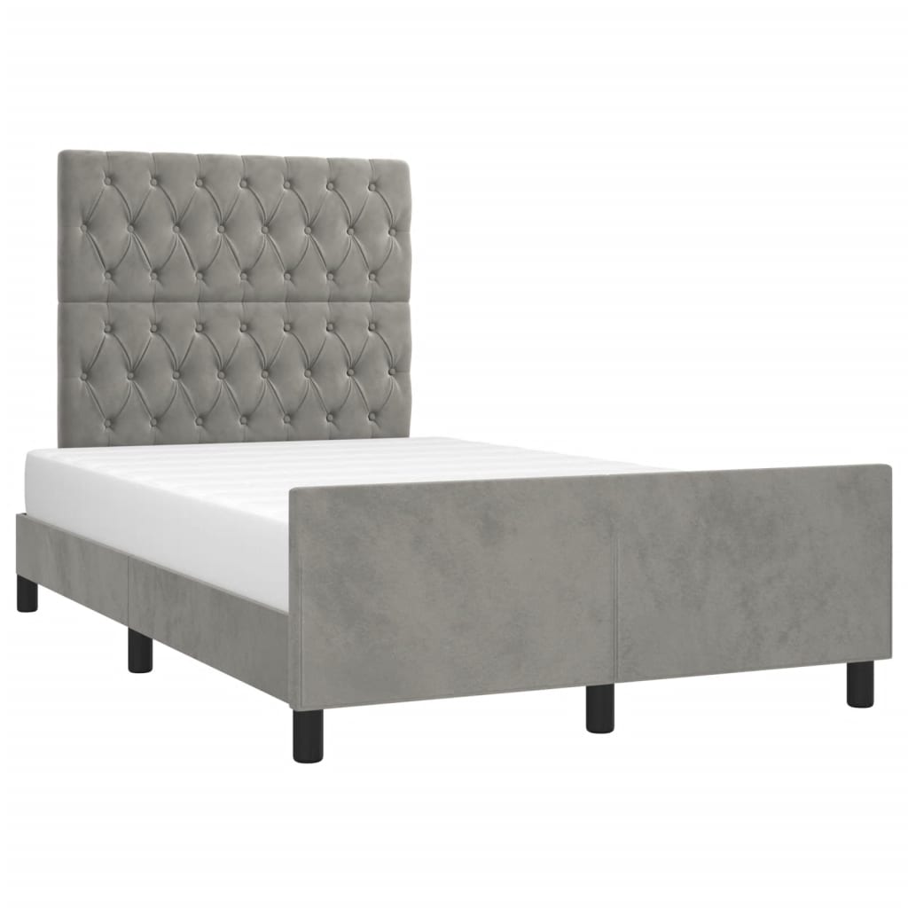 Estrutura de cama sem colchão cinza claro veludo