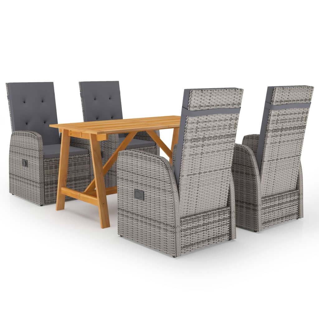 5 Pcs conjunto de jantar para jardim cinzento