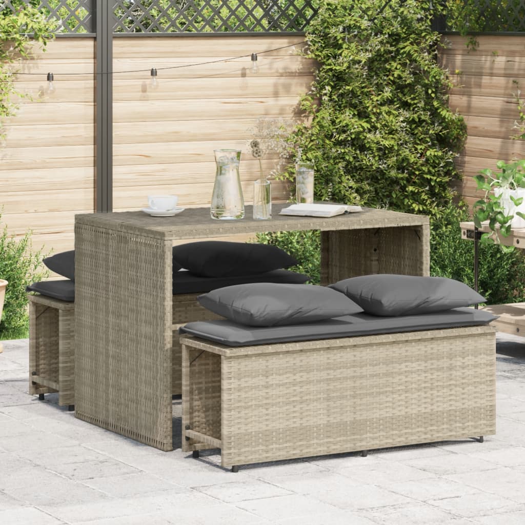 3 Pcs conjunto de jantar p/ jardim c/ almofadões cinzento claro