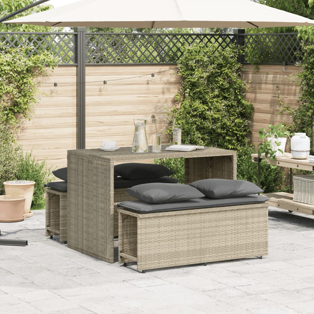 3 Pcs conjunto de jantar p/ jardim c/ almofadões cinzento claro