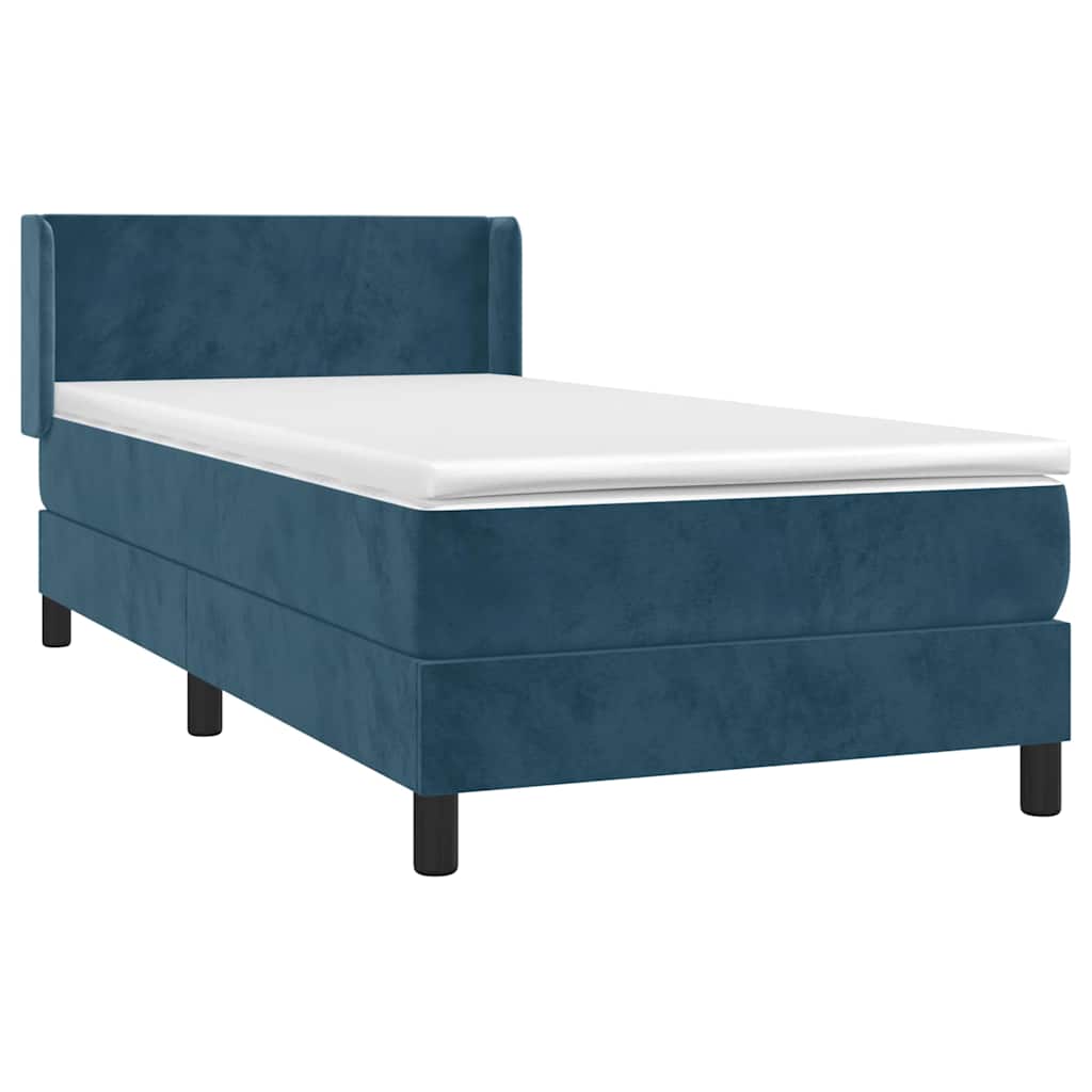 Cama com molas/colchão 100x200 cm veludo azul-escuro
