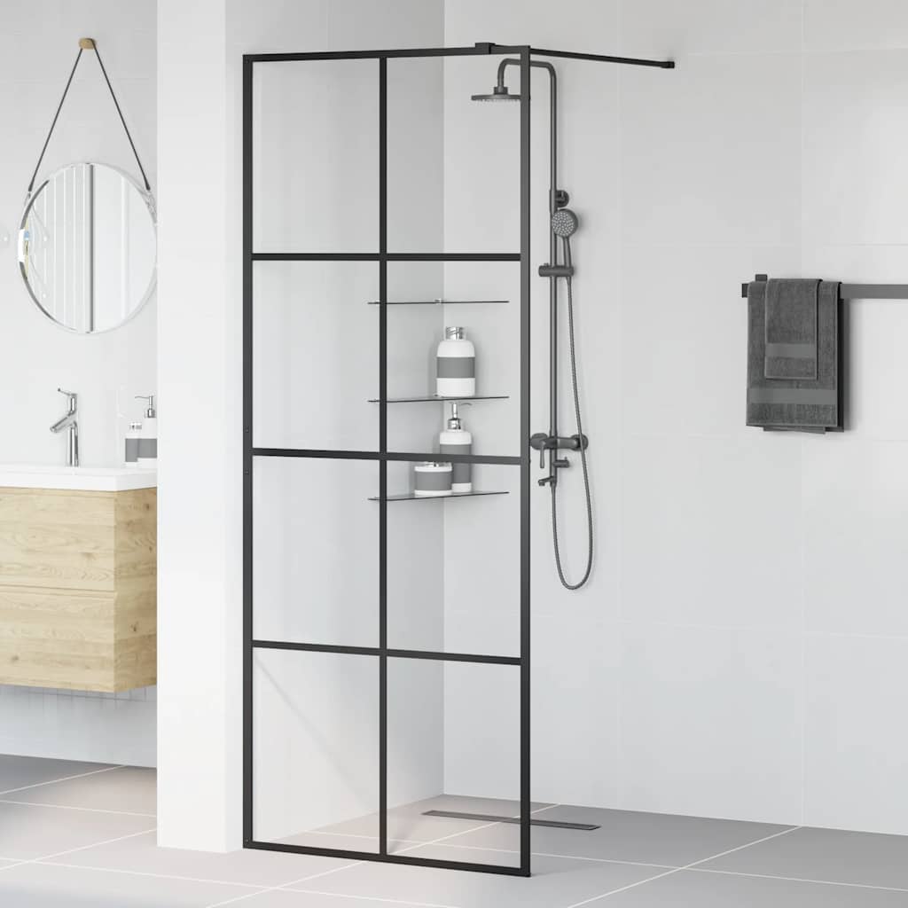Divisória de chuveiro 80x195 cm vidro transparente esg preto