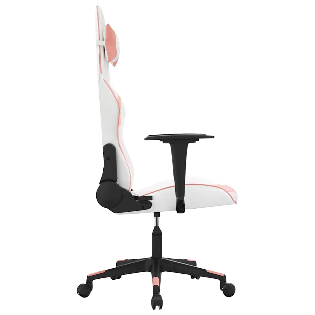 Cadeira gaming massagens couro artificial branco e rosa