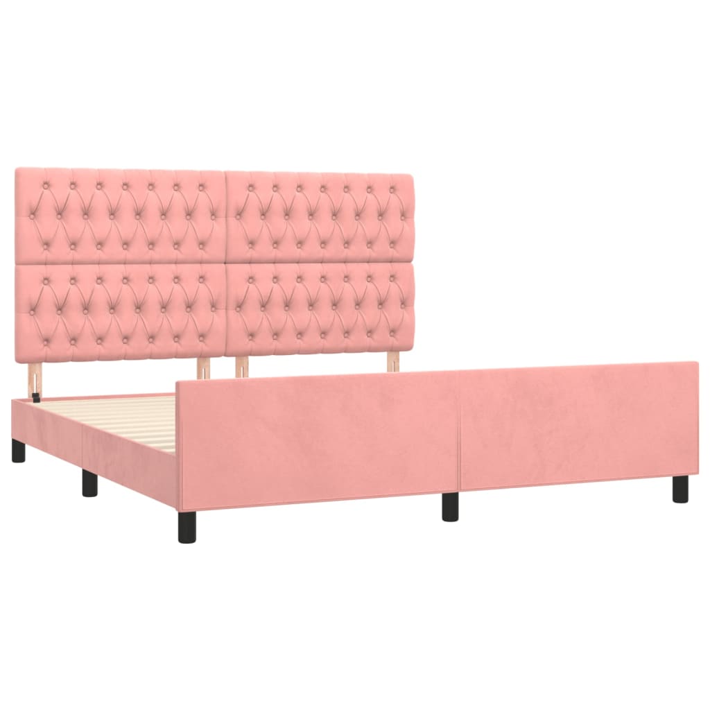 Estrutura de cama c/ cabeceira 180x200 cm veludo rosa