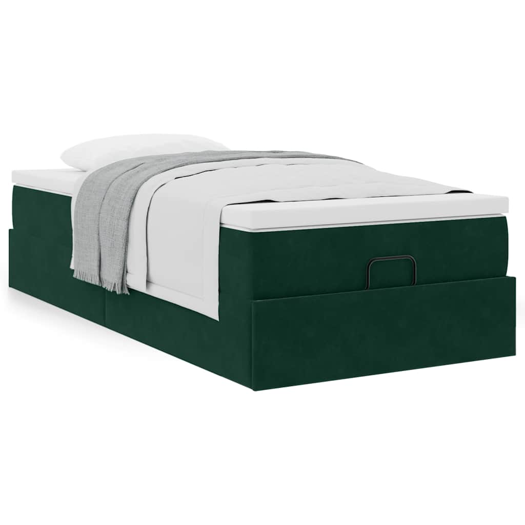 Estrutura cama otomana colchão 80x200 cm veludo verde escuro