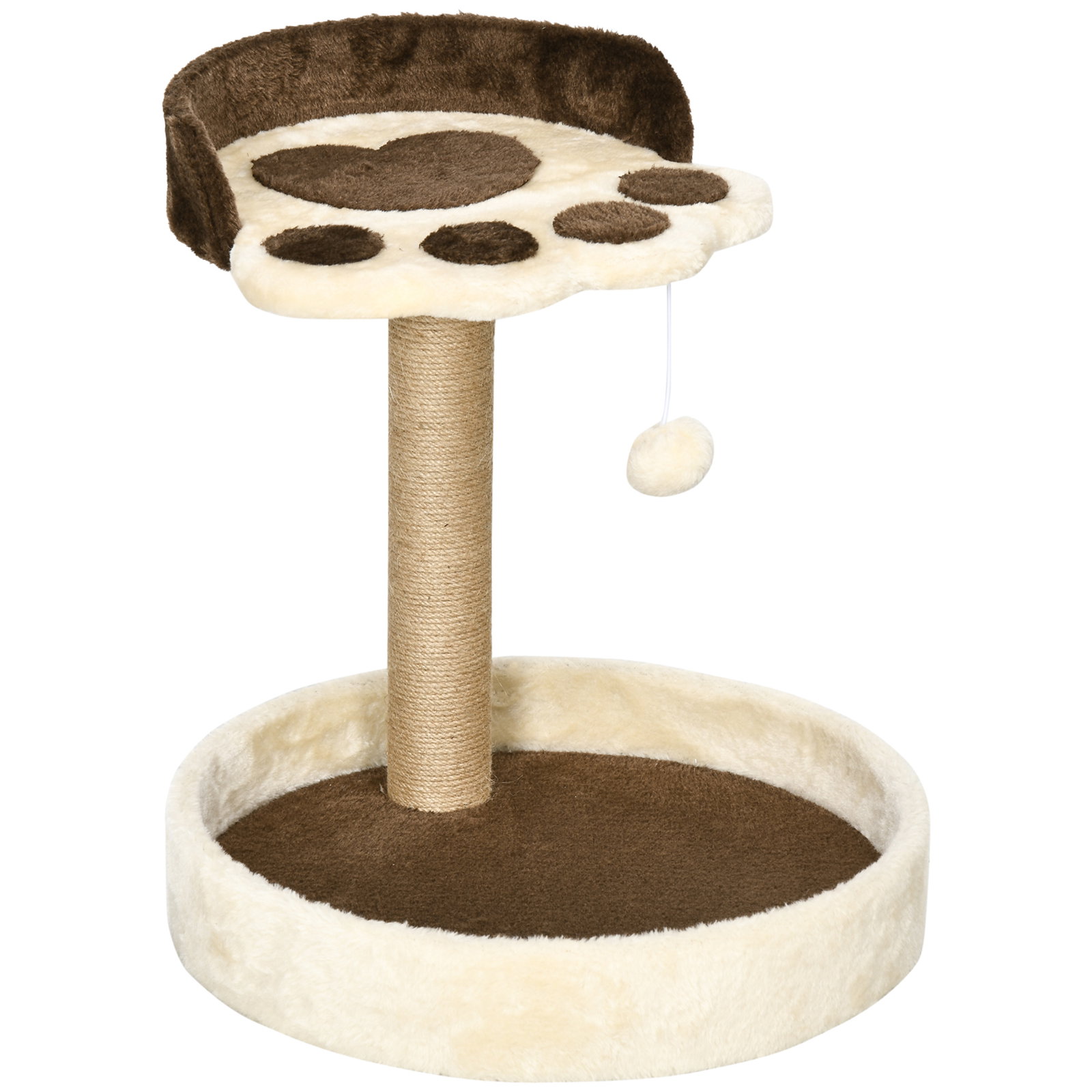 Arranhador para gato com 2 camas poste de juta brinquedo pendurado ø41x44 cm marrom