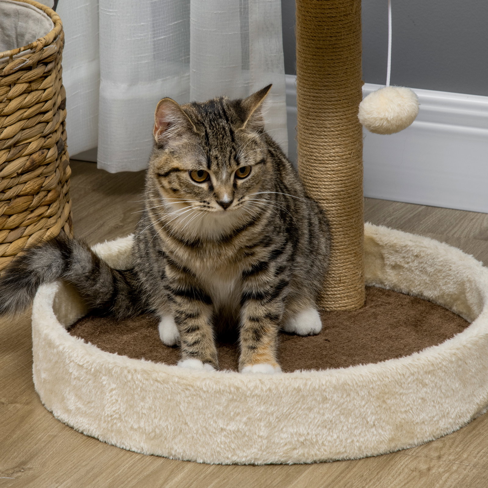 Arranhador para gato com 2 camas poste de juta brinquedo pendurado ø41x44 cm marrom