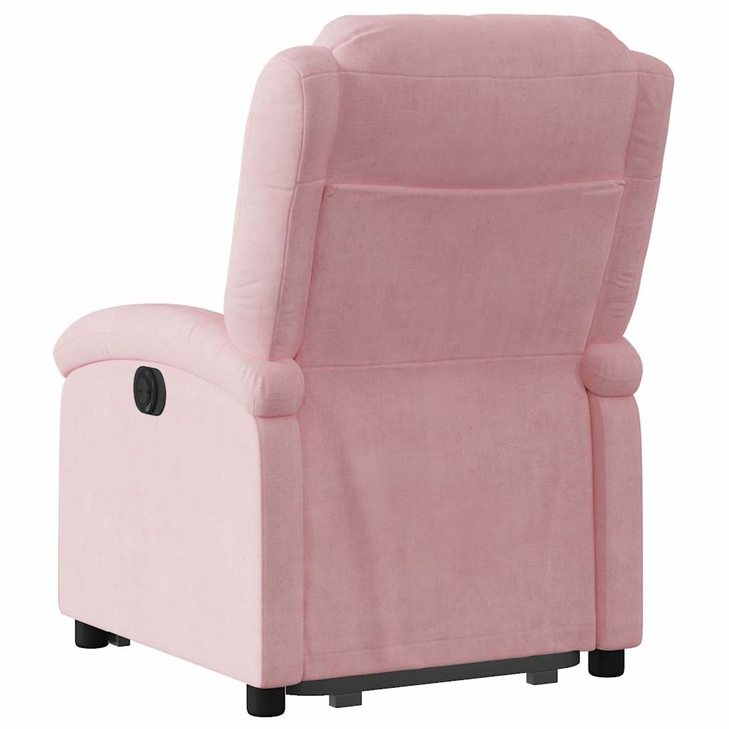 Poltrona reclinável elevatória elétrica veludo rosa