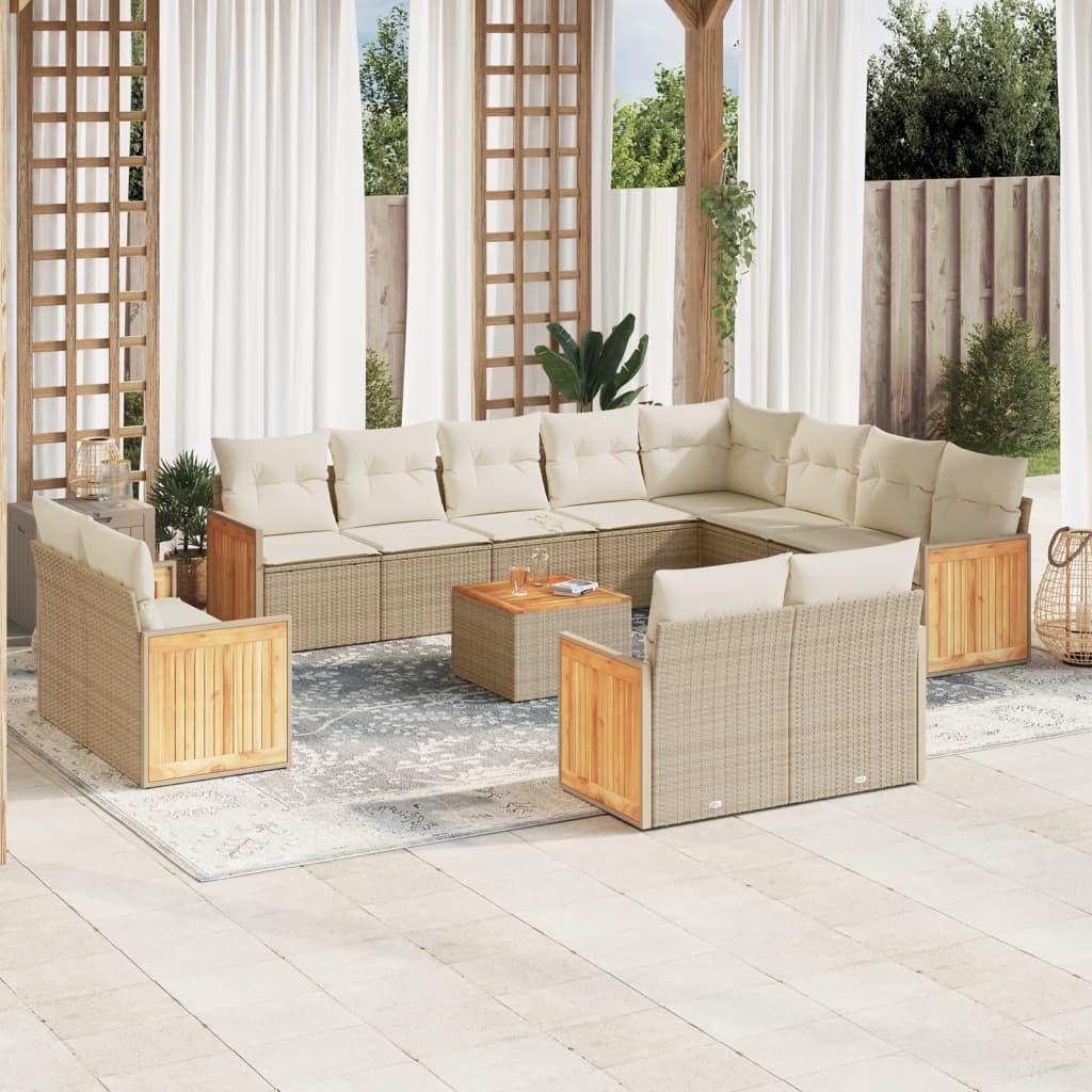 13 Pcs conjunto de sofás p/ jardim com almofadões vime PE bege