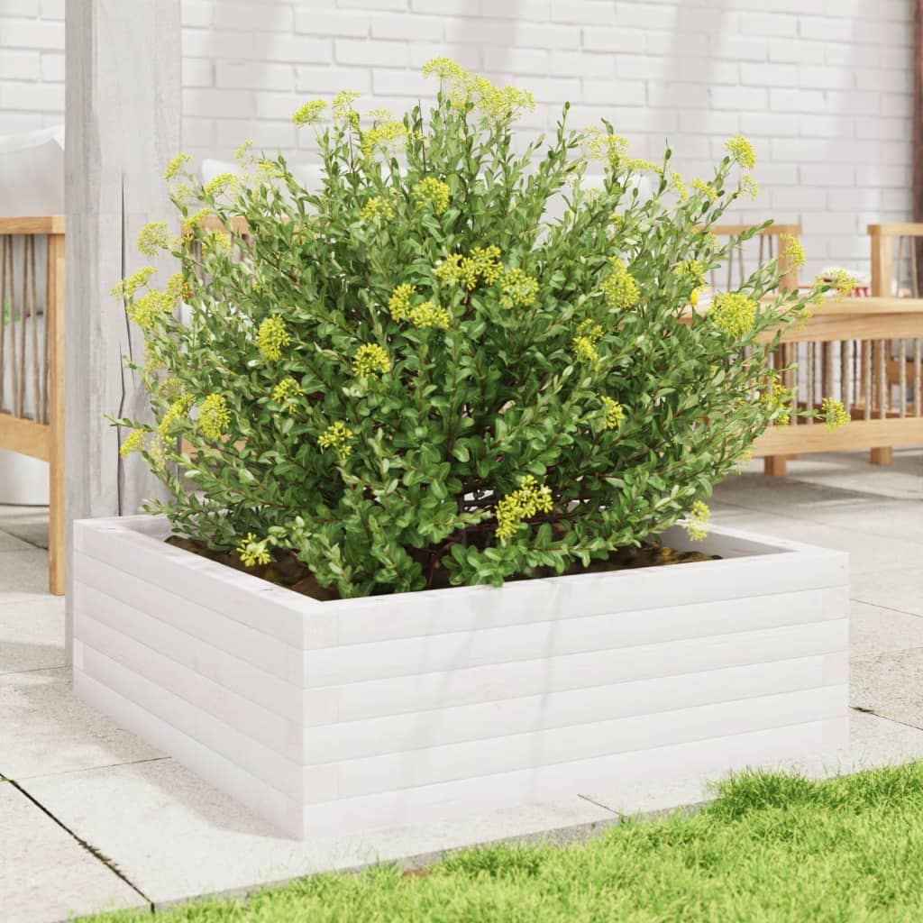 Vaso/floreira de jardim 70x70x23 cm madeira pinho maciça branco