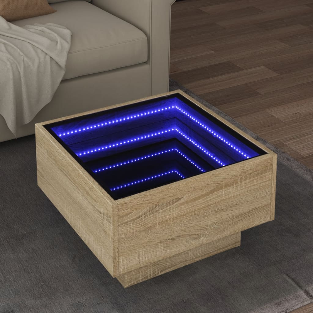 Mesa de centro c/ leds 50x50x30 cm derivados de madeira