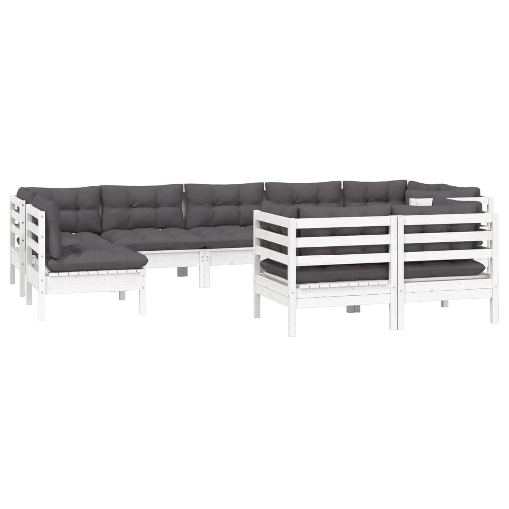 9 Pcs conj. lounge de jardim c/ almofadões pinho maciço branco