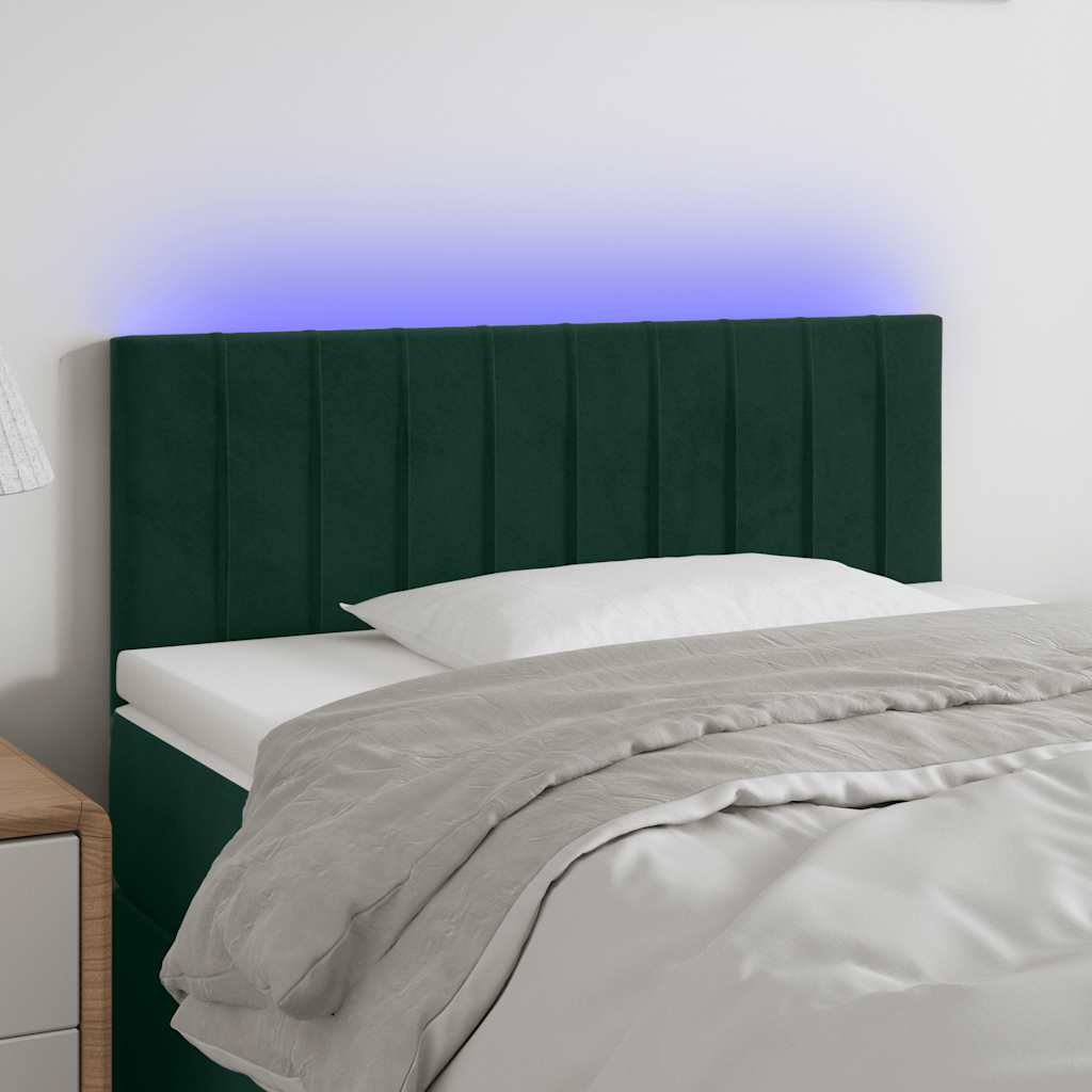Cabeceira de cama c/ luzes LED veludo 80x5x78/88cm verde-escuro