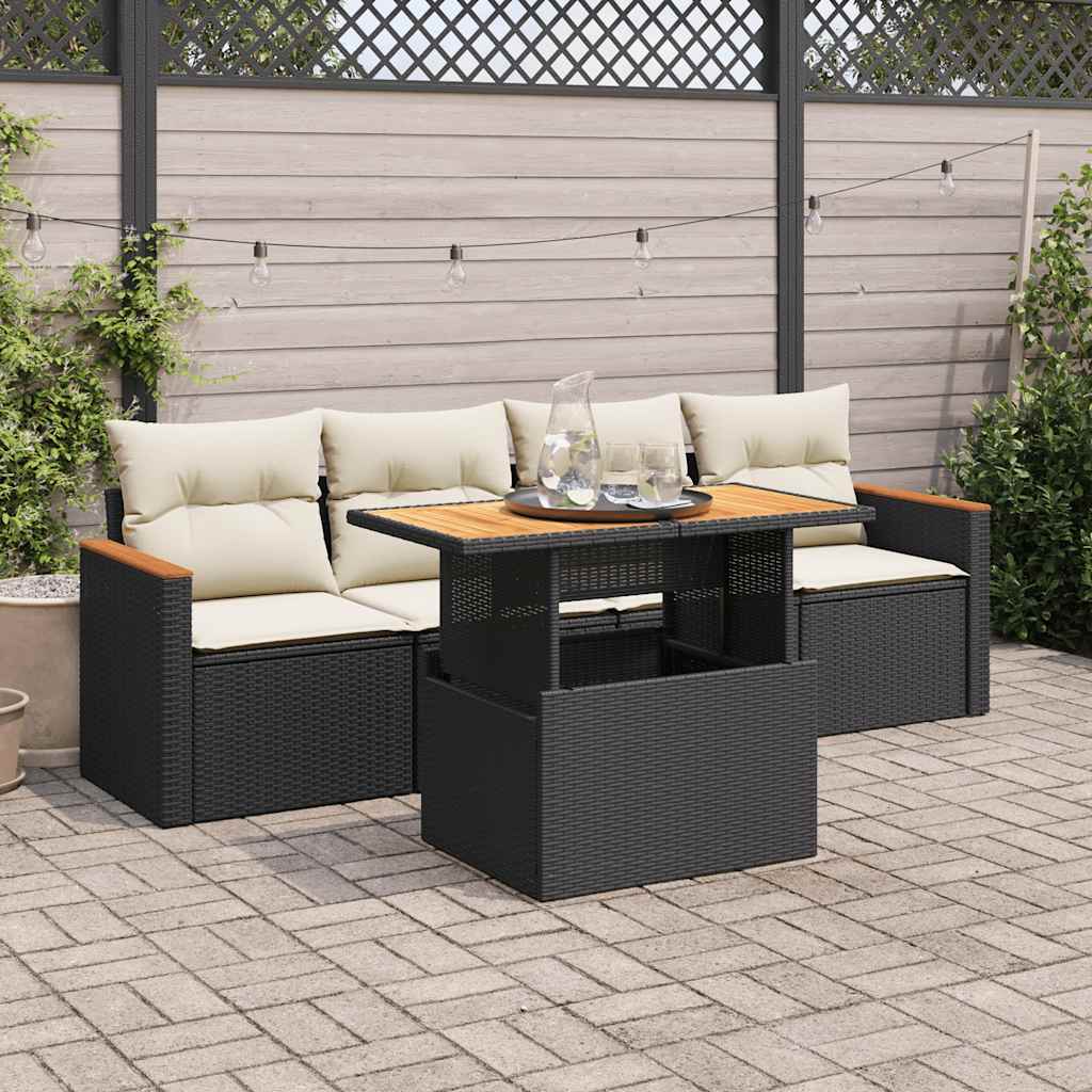 5 Pcs conjunto sofás de jardim com almofadões acácia e vime PE