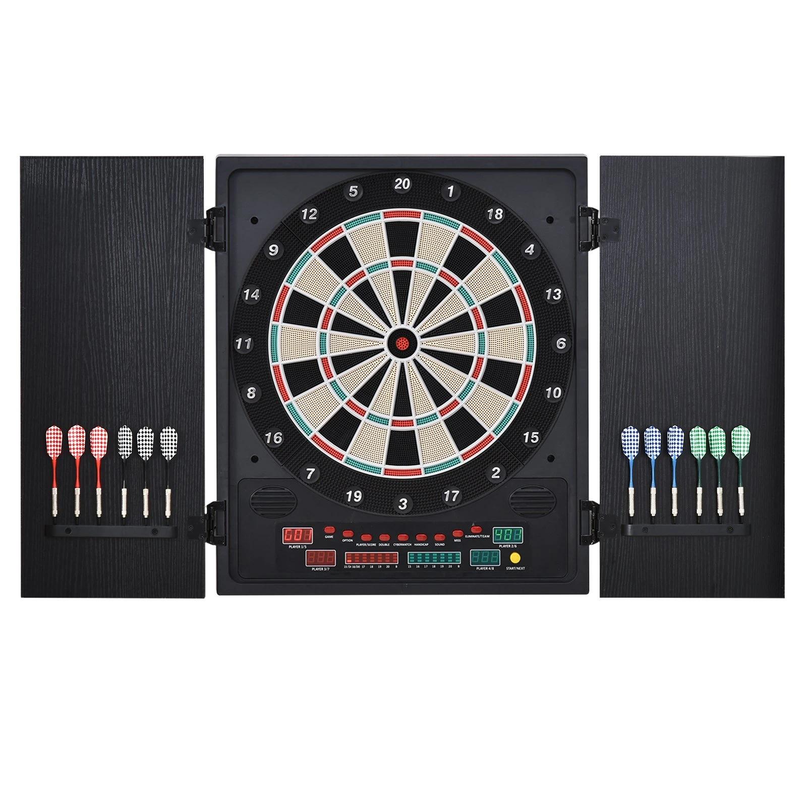 Alvo eletrônico digital para até 8 jogadores com 12 dardos e 30 pontas com portas de tela de LED 27 jogos diferentes 51x6,5x57 cm preto