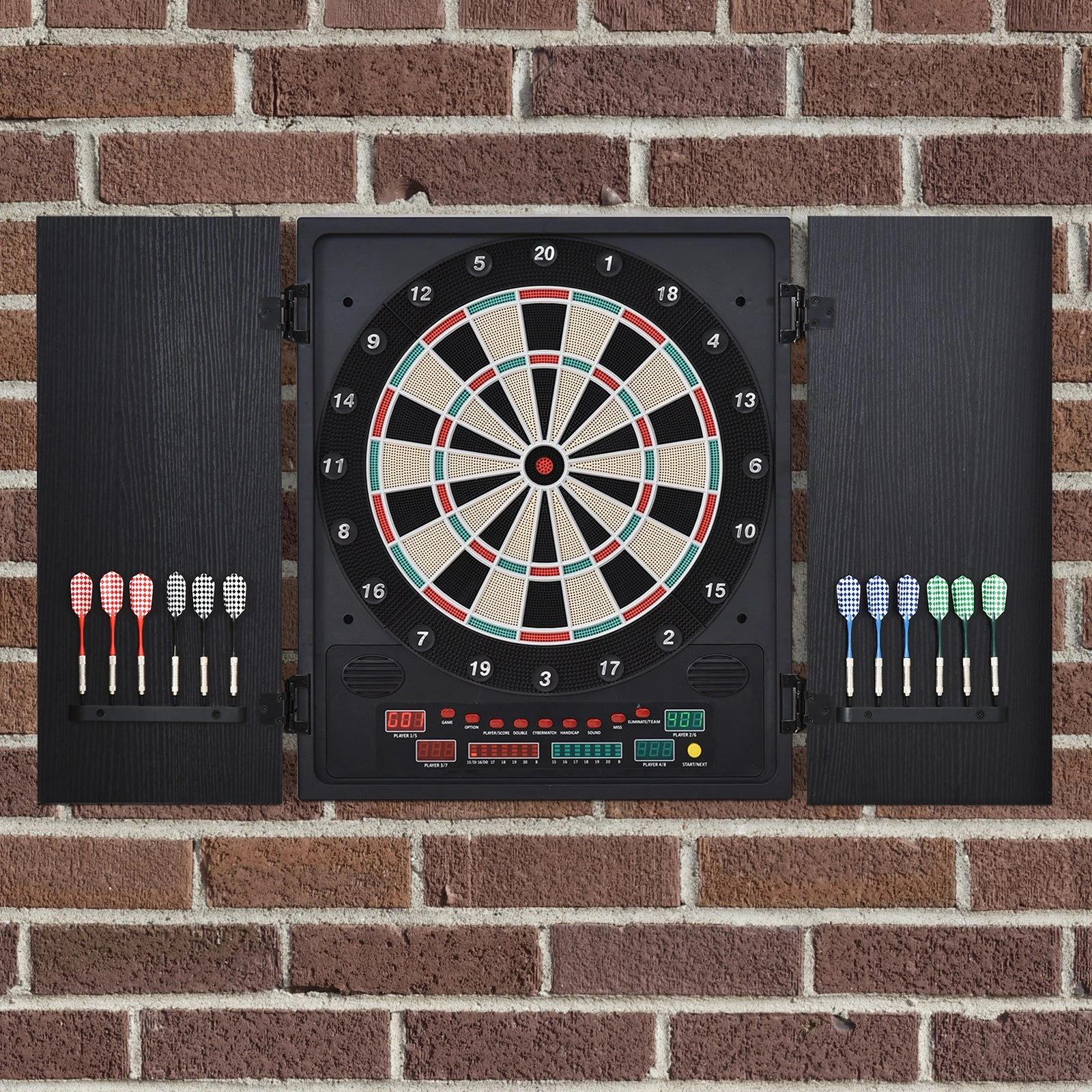 Alvo eletrônico digital para até 8 jogadores com 12 dardos e 30 pontas com portas de tela de LED 27 jogos diferentes 51x6,5x57 cm preto