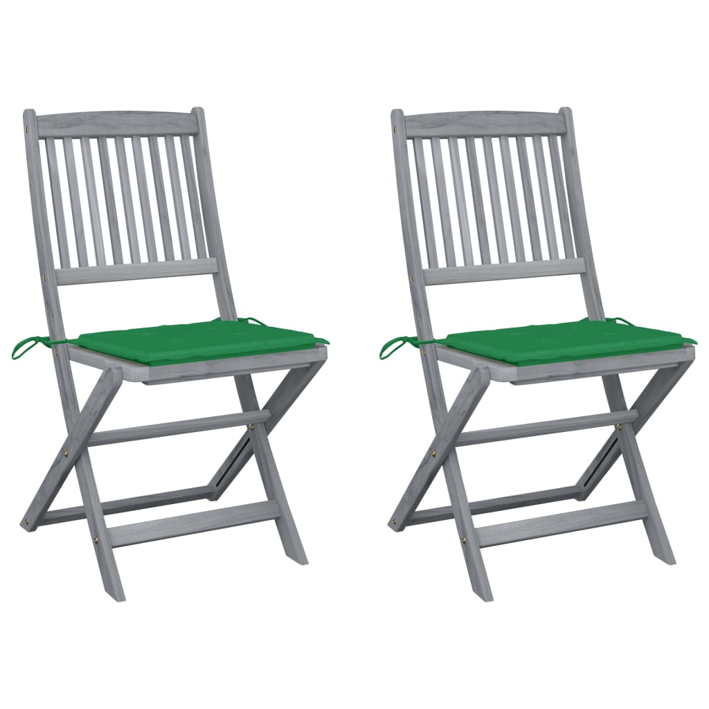 Cadeiras exterior dobráveis c/ almofadões 2 pcs acácia maciça
