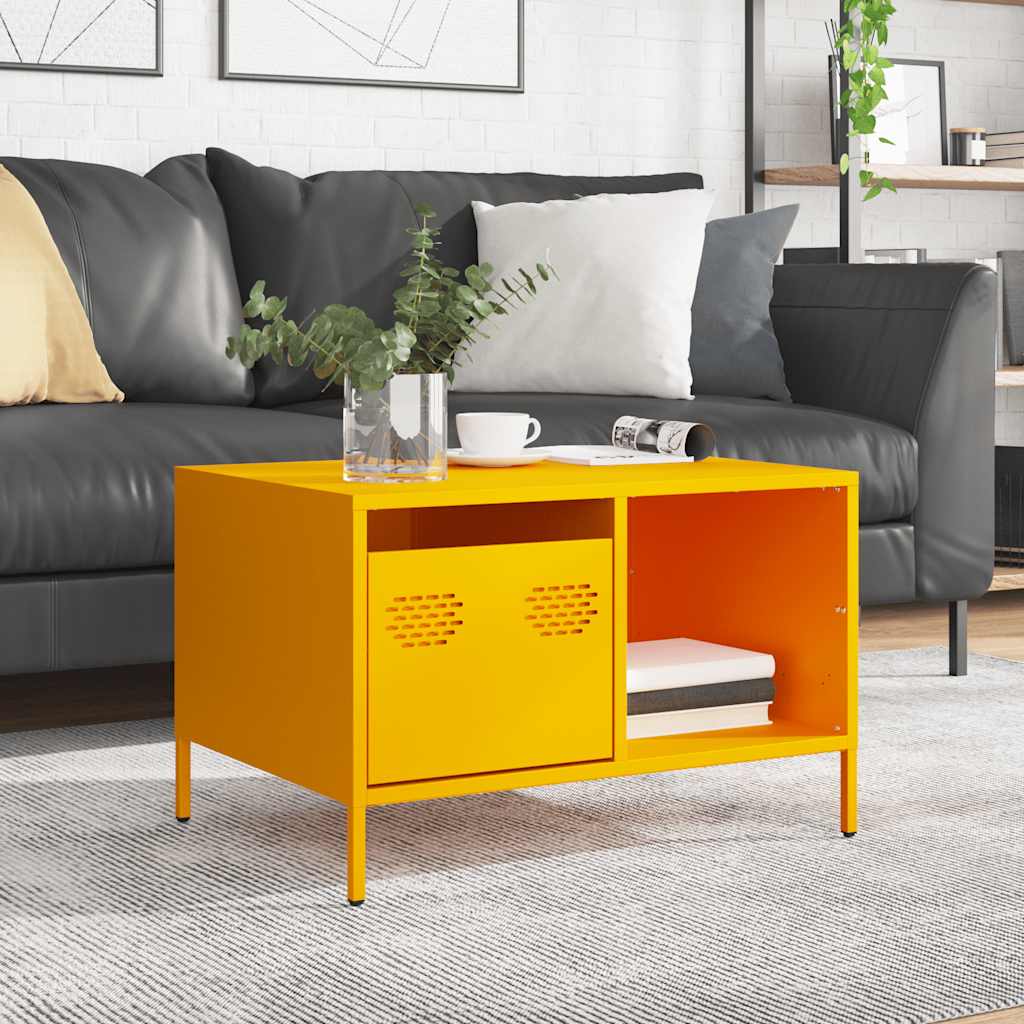 Mesa centro 68,5x50x43,5cm aço laminado a frio amarelo mostarda